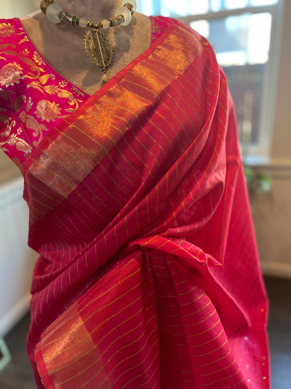 Rani Pink Tussar Silk Saree