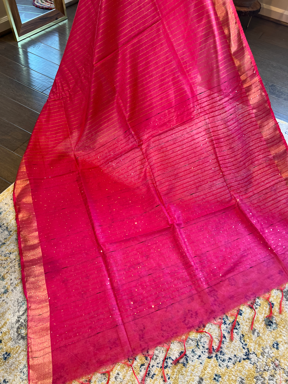 Rani Pink Tussar Silk Saree