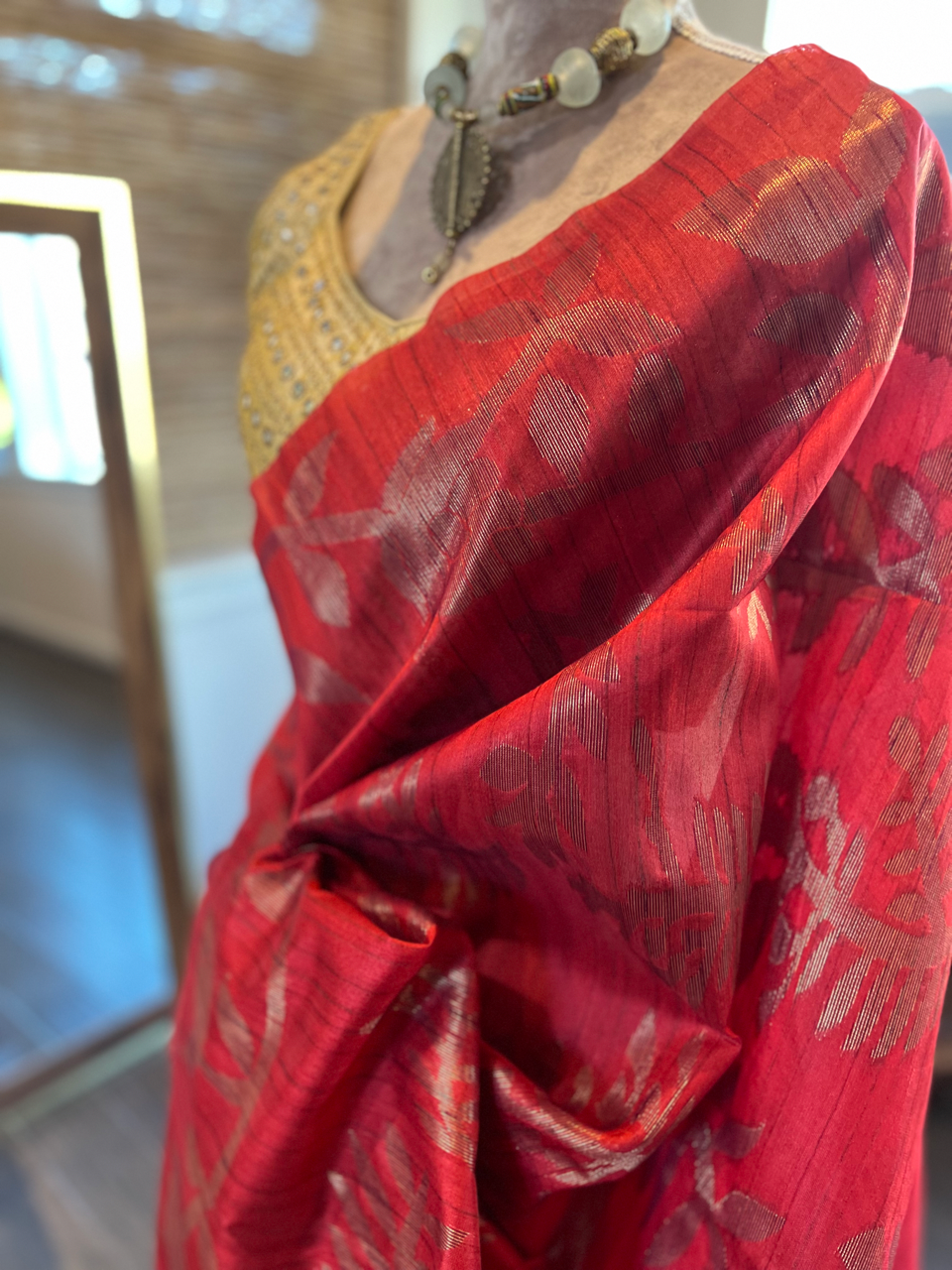 Red Bronze Tussar Silk Saree