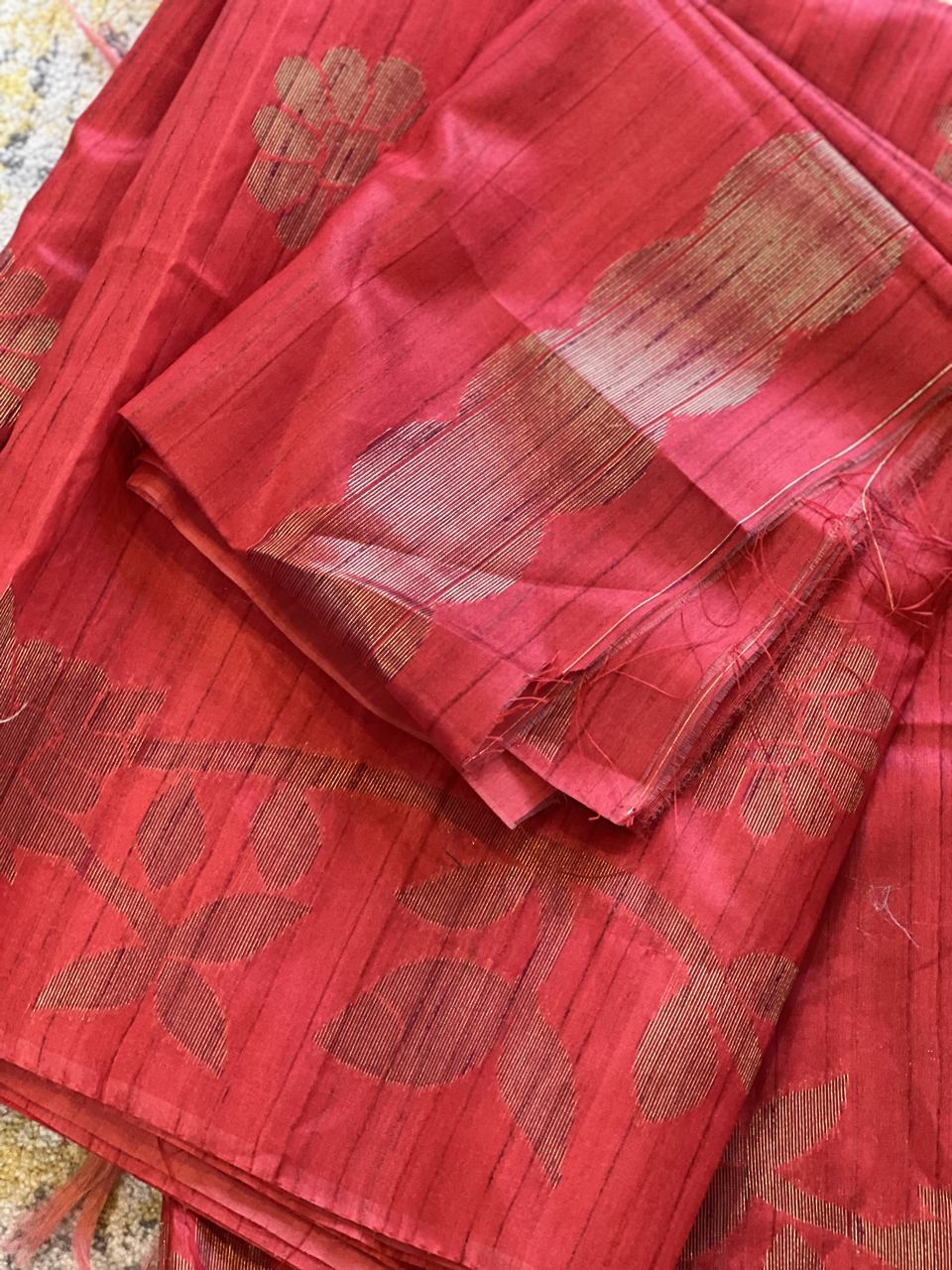 Red Bronze Tussar Silk Saree
